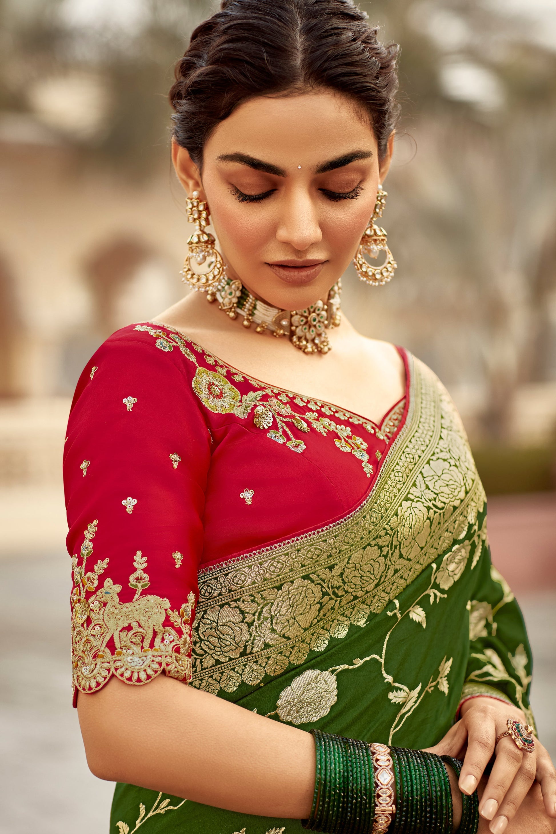 Green Woven Silk Saree-ZB134125_3_SareeButa.com