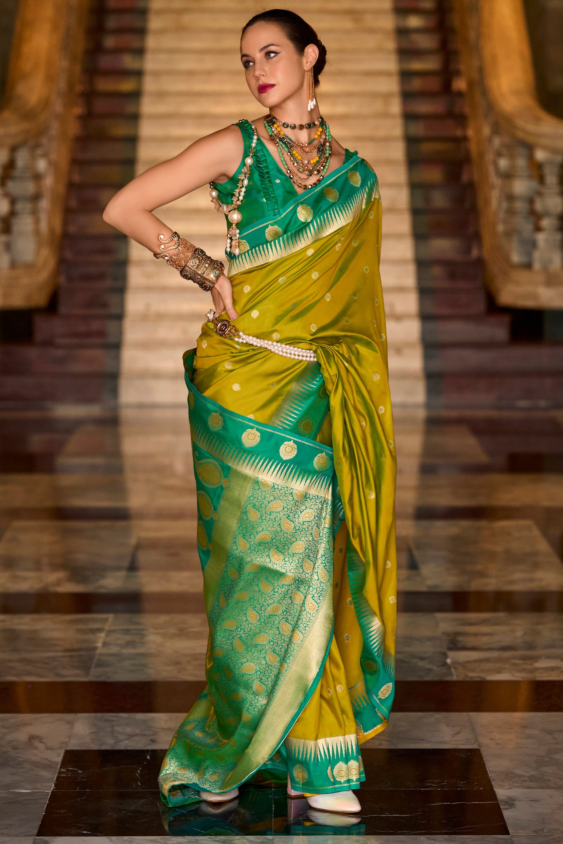 Green Woven Silk Saree-ZB134688_1_SareeButa.com