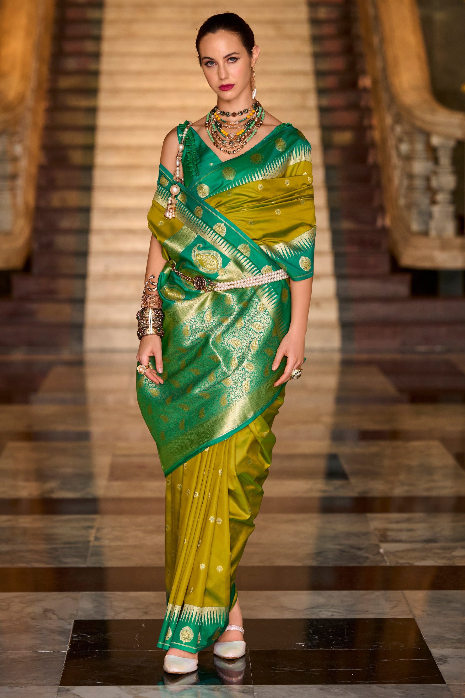 Green Woven Silk Saree-ZB134688_3_SareeButa.com