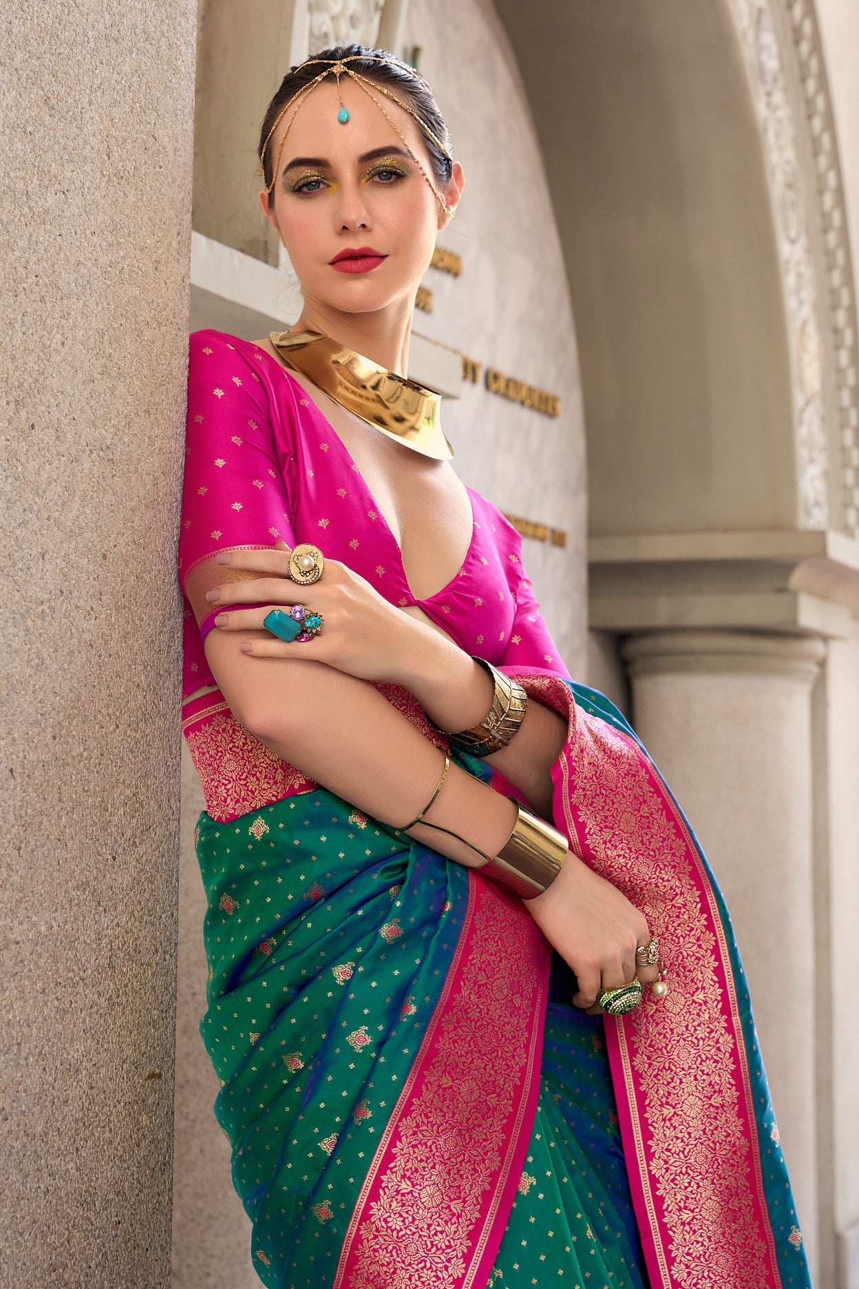 Green Woven Silk Saree-ZB134734_3_SareeButa.com