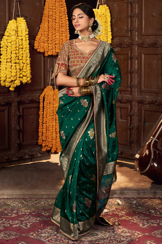 Green Woven Silk Saree With Lace Border-ZB134634_1_SareeButa.com