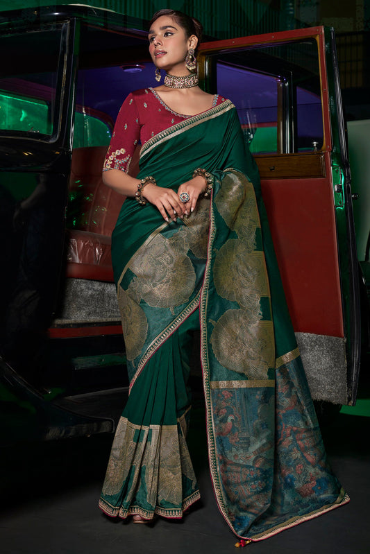 Green Woven Silk Saree With Lace Border-ZB134668_1_SareeButa.com
