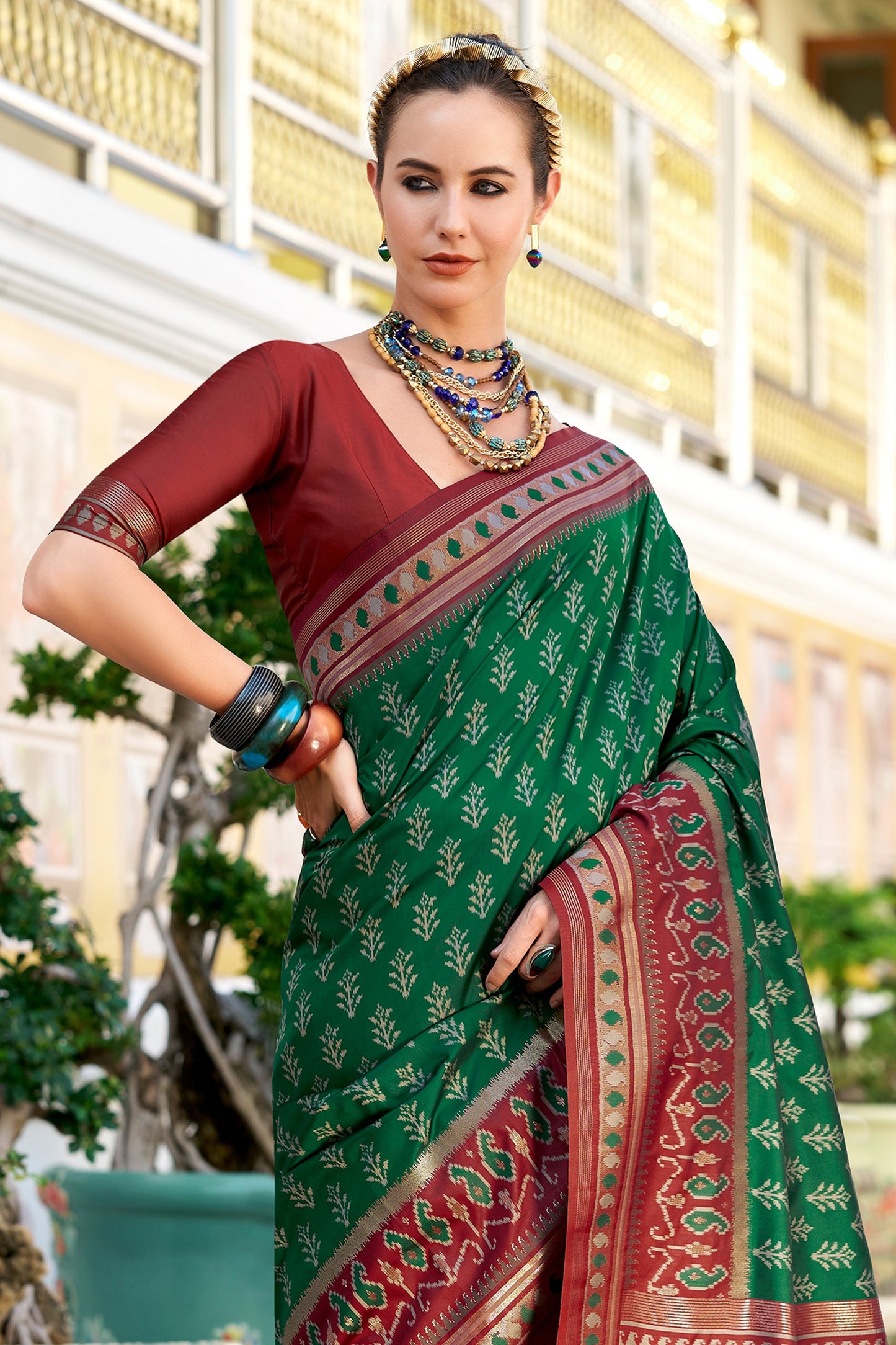 Green Woven Soft Ikat Silk Saree-SAR10027_4_SareeButa.com