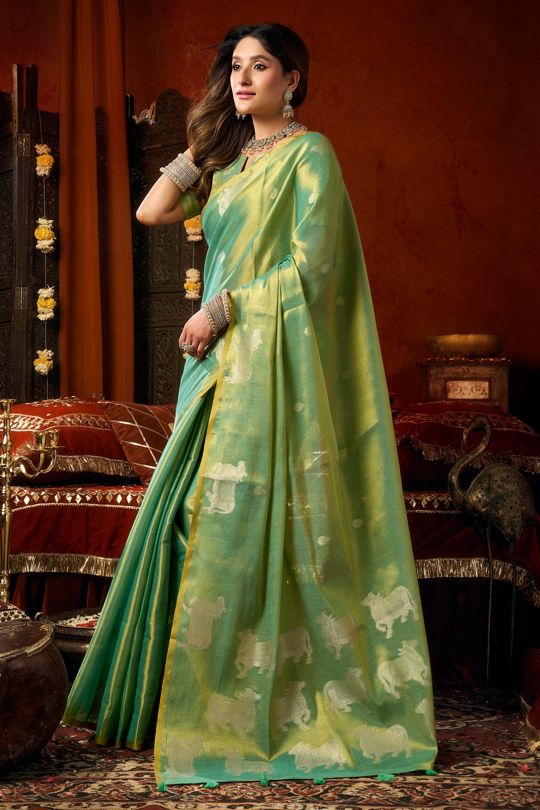 Green Woven Tissue Saree-SAR12725_4_SareeButa.com