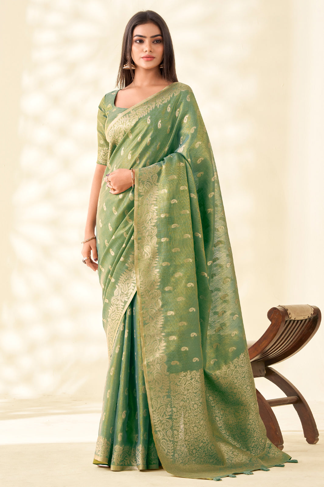 Green Woven Tissue Silk Saree-SAR10001_1_SareeButa.com