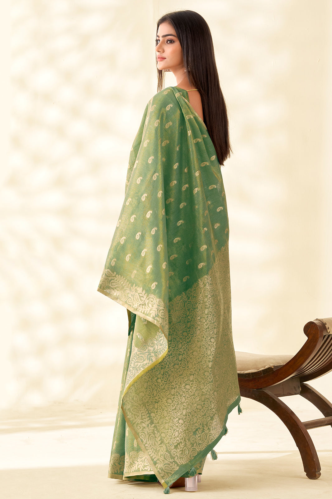 Green Woven Tissue Silk Saree-SAR10001_3_SareeButa.com