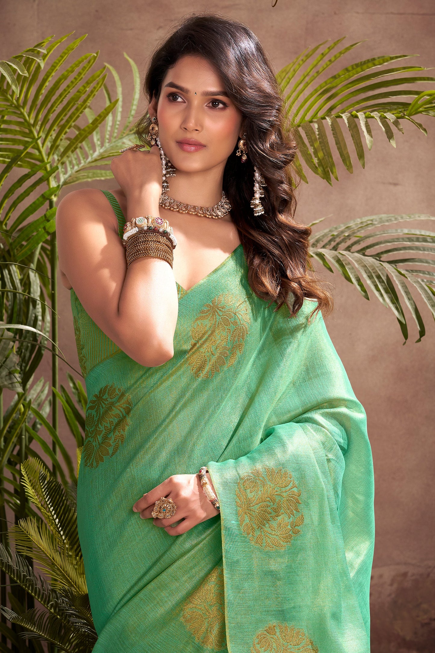 Green Woven Tissue Silk Saree-SAR10018_2_SareeButa.com