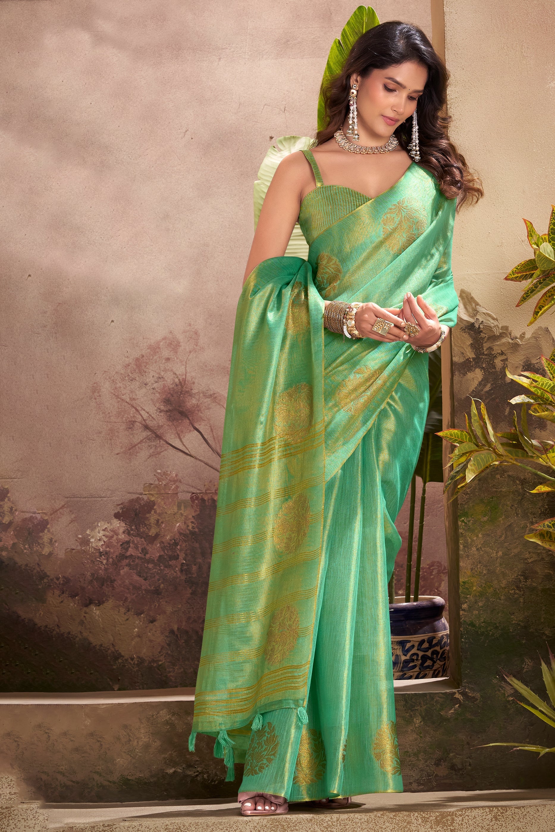 Green Woven Tissue Silk Saree-SAR10018_4_SareeButa.com