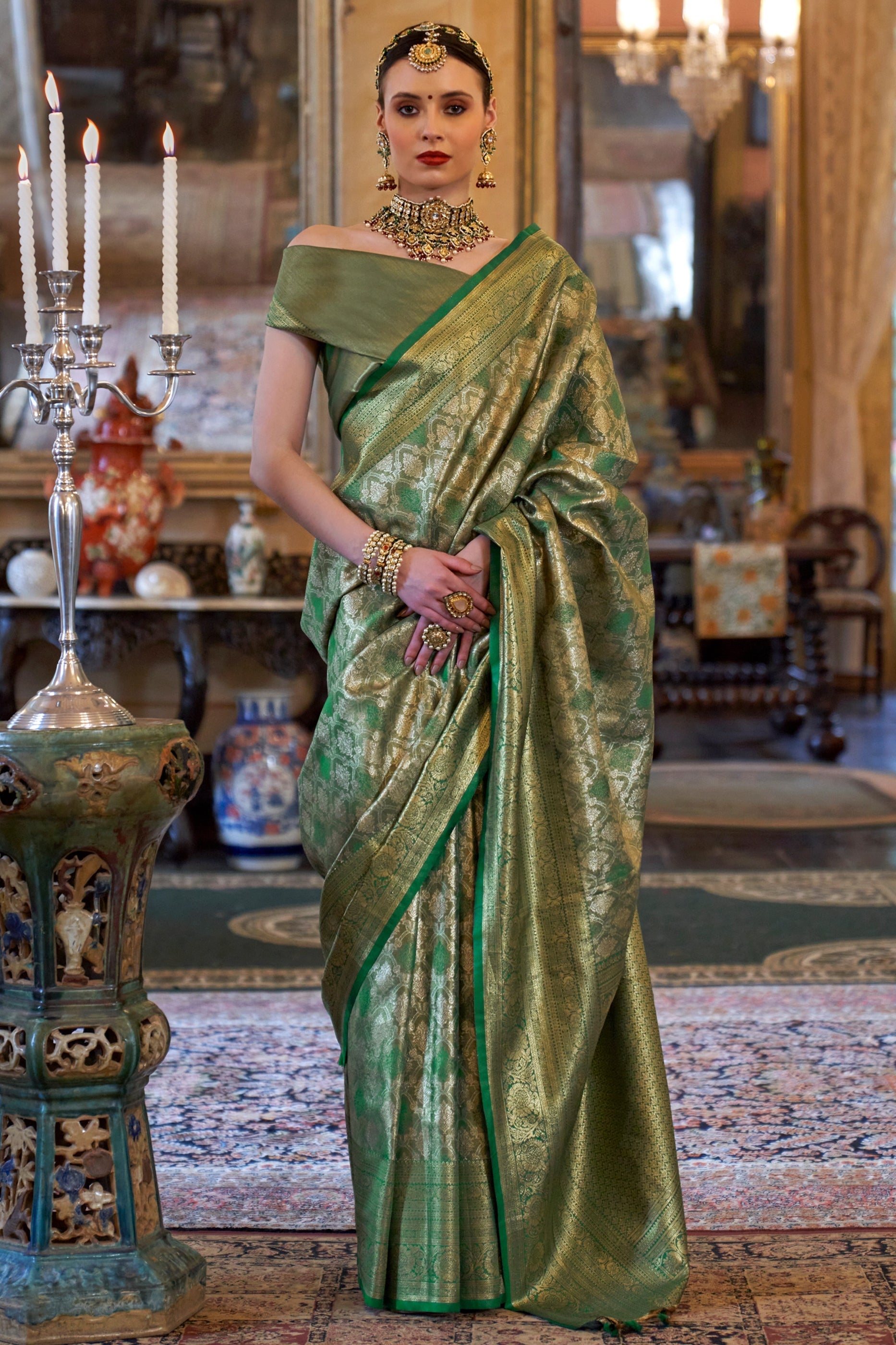 Green Woven Tissue Silk Saree-SAR11316_1_SareeButa.com