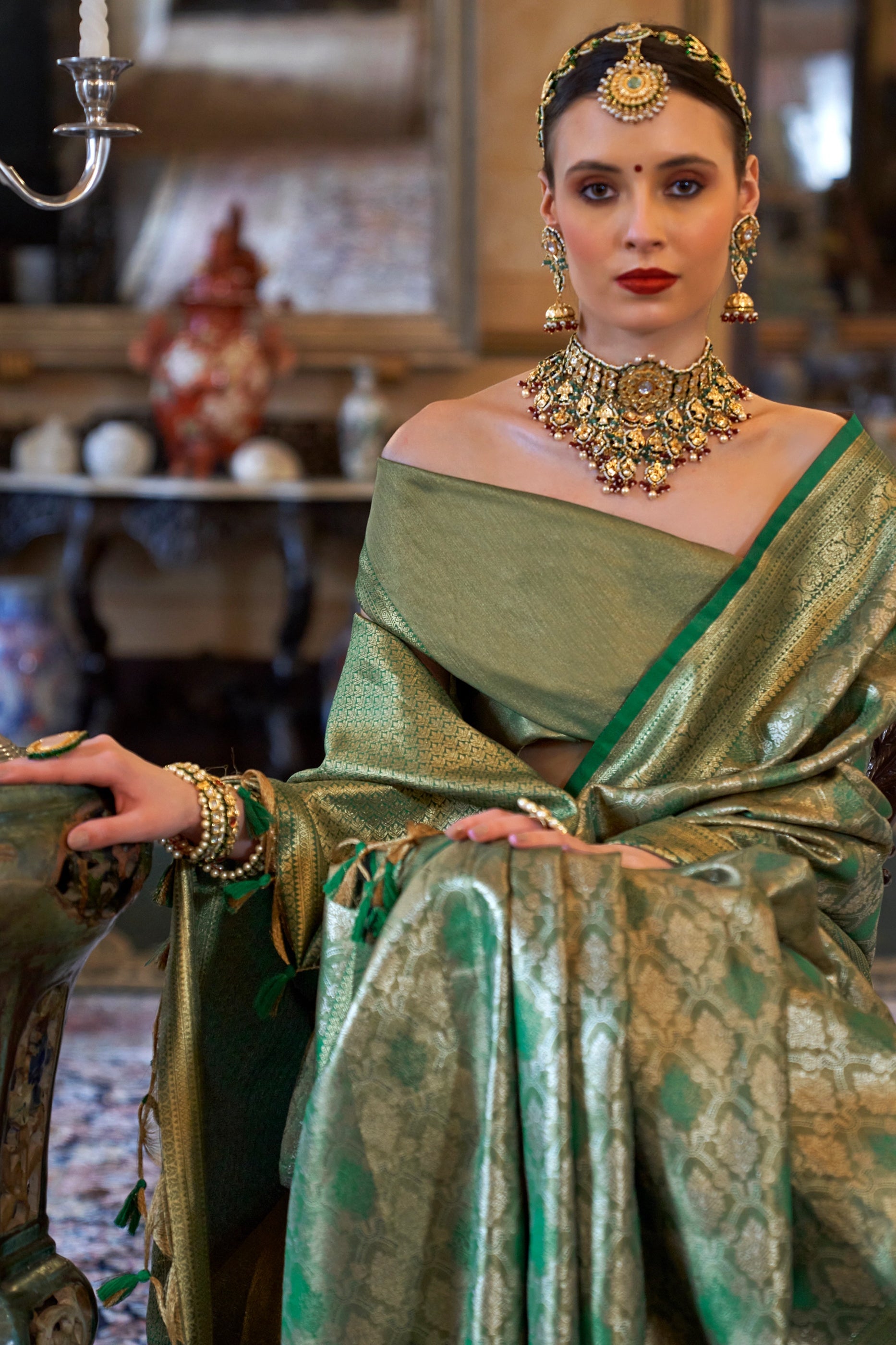 Green Woven Tissue Silk Saree-SAR11316_2_SareeButa.com