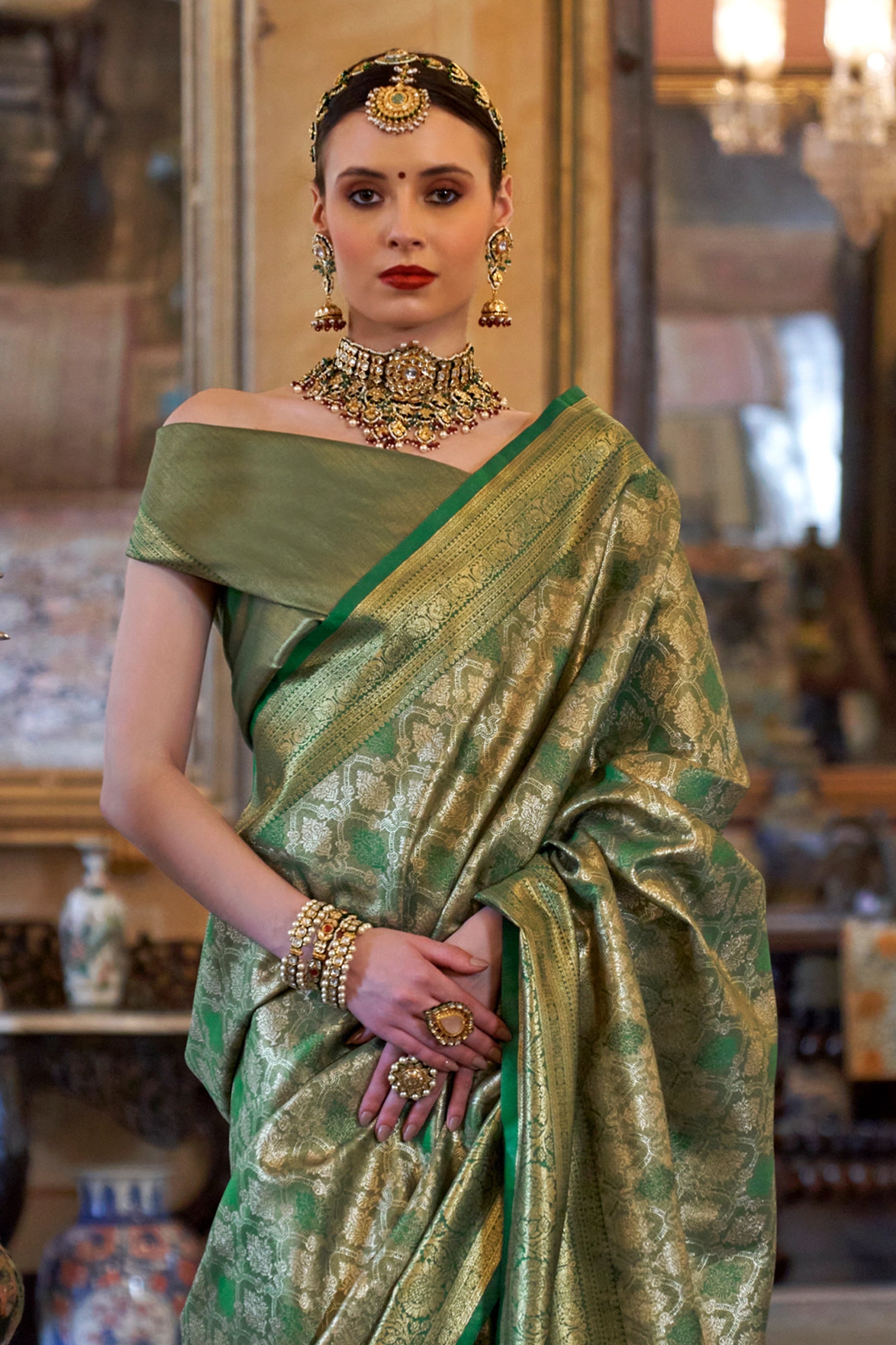 Green Woven Tissue Silk Saree-SAR11316_3_SareeButa.com