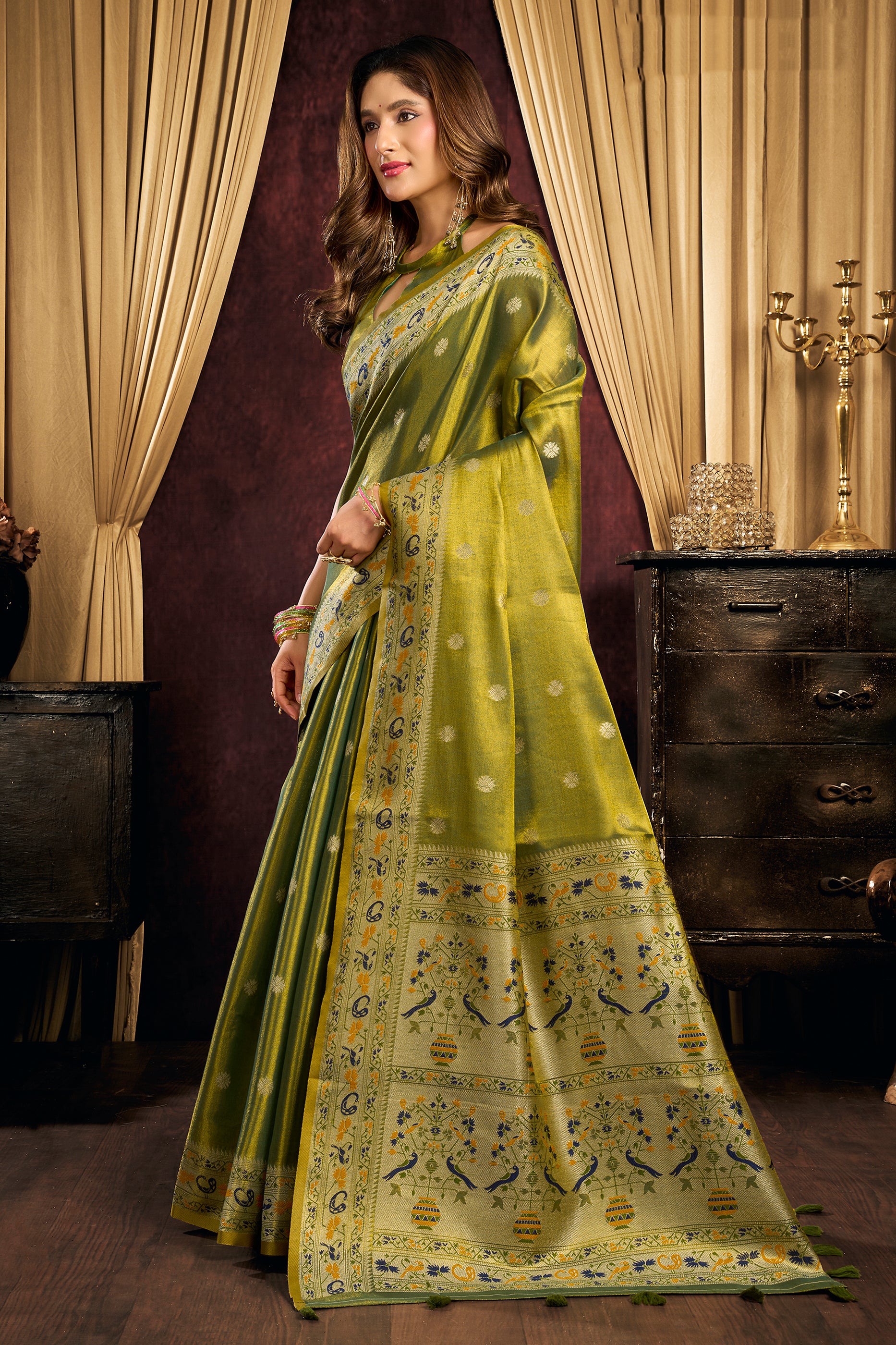 Green Woven Tissue Silk Saree-SAR13189_3_SareeButa.com
