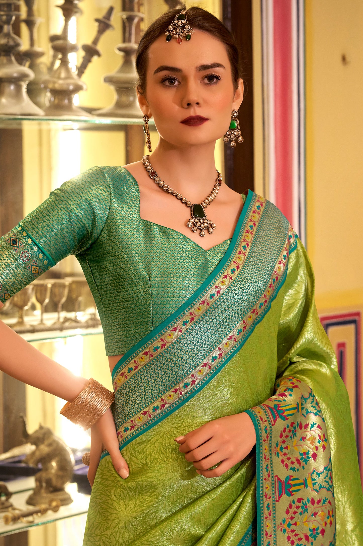 Green Woven Tissue Silk Saree-ZB134736_3_SareeButa.com