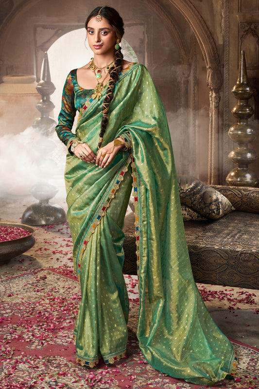 Green Woven Tissue Silk Saree With Lace Border-ZB134640_1_SareeButa.com
