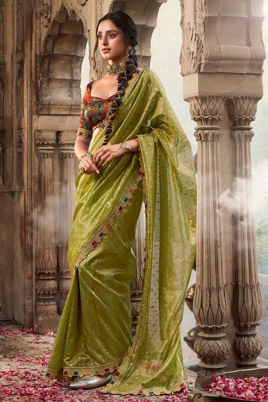 Green Woven Tissue Silk Saree With Lace Border-ZB134642_1_SareeButa.com