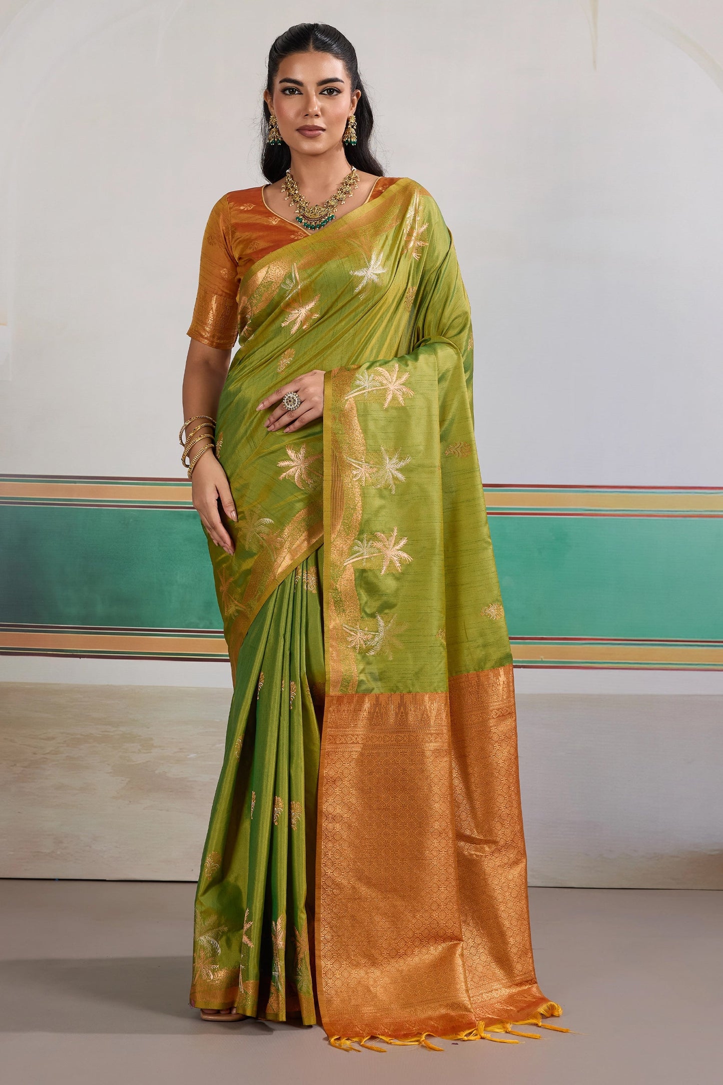 Green Woven Tussar Silk Saree-SAR11198_1_SareeButa.com