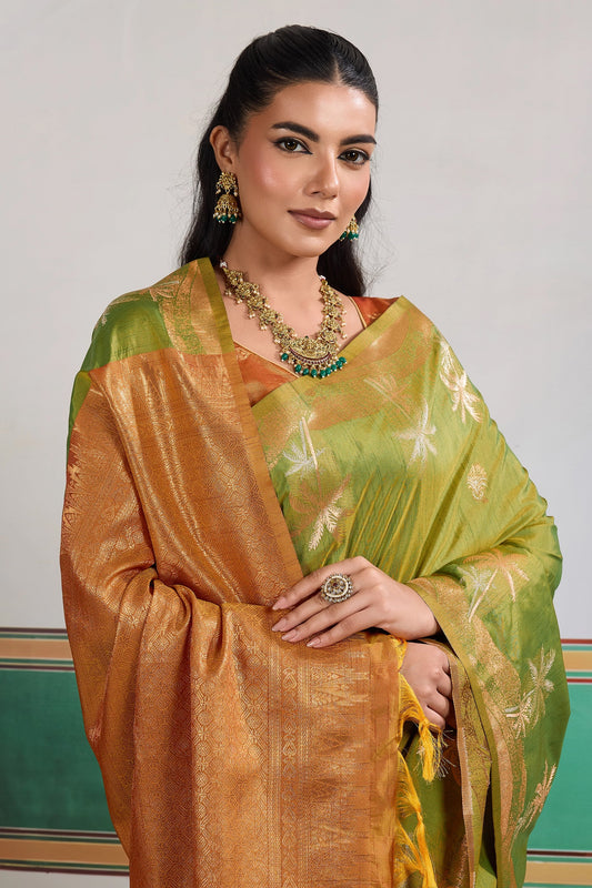 Green Woven Tussar Silk Saree-SAR11198_2_SareeButa.com