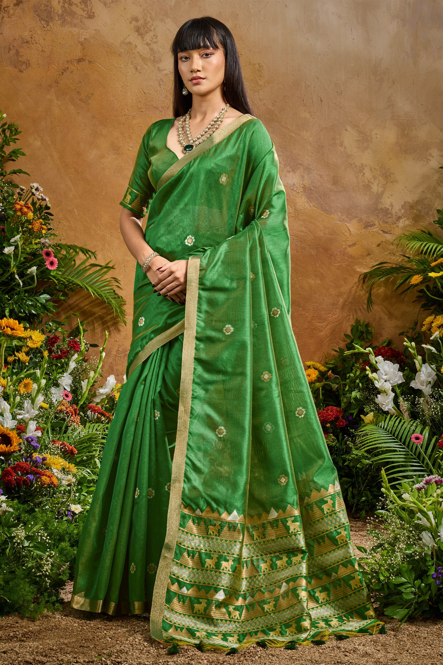Green Woven Tussar Silk Saree-SAR11910_1_SareeButa.com