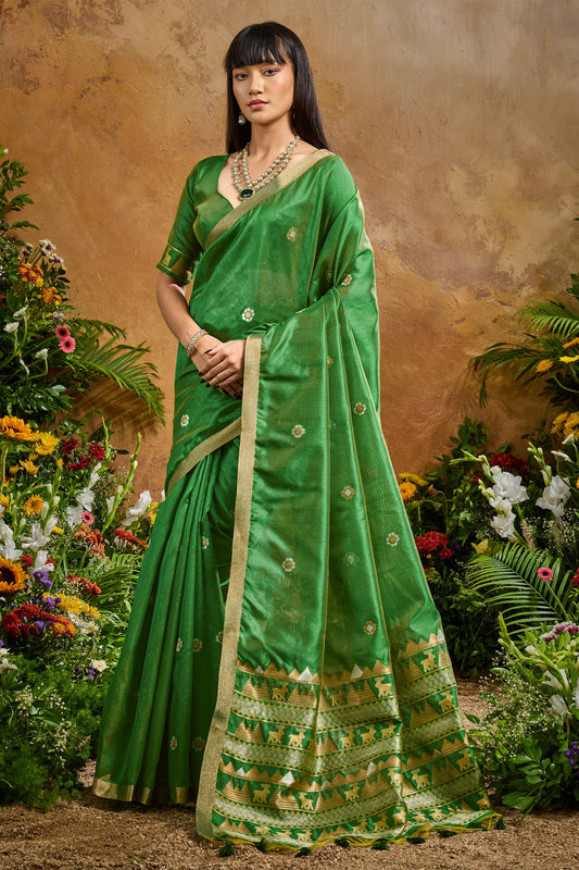 Green Woven Tussar Silk Saree-SAR11910_1_SareeButa.com