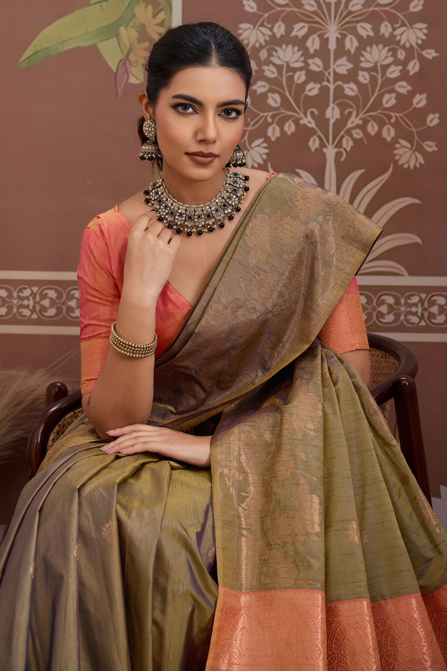 Green Woven Tussar Silk Saree-SAR12308_2_SareeButa.com