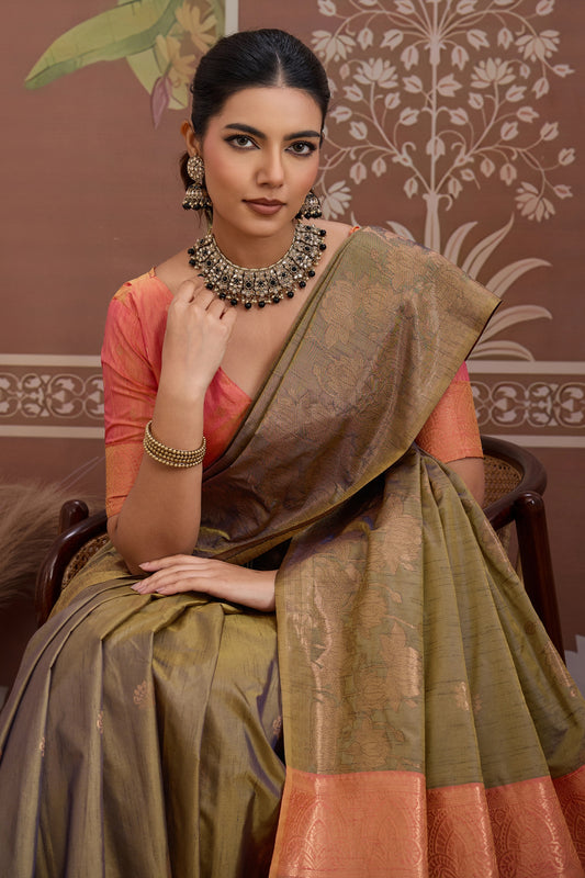Green Woven Tussar Silk Saree-SAR12308_2_SareeButa.com