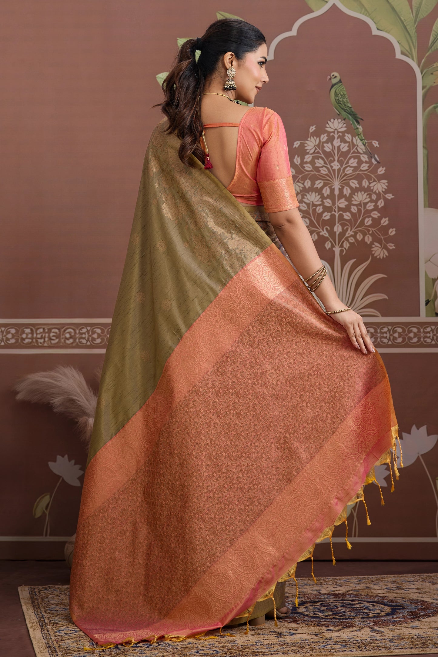 Green Woven Tussar Silk Saree-SAR12308_3_SareeButa.com