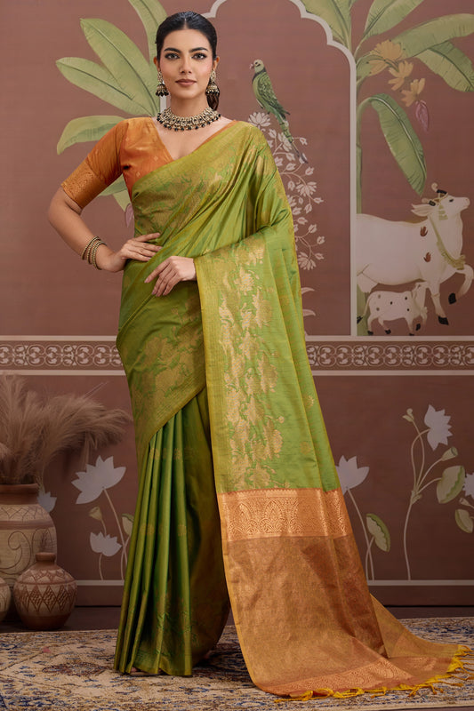 Green Woven Tussar Silk Saree-SAR12309_1_SareeButa.com