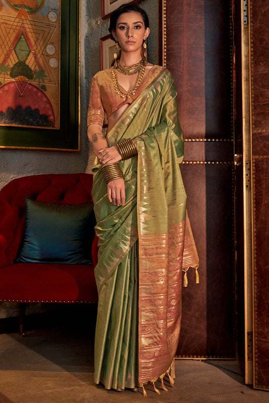 Green Woven Tussar Silk Saree-ZB133043_1_SareeButa.com