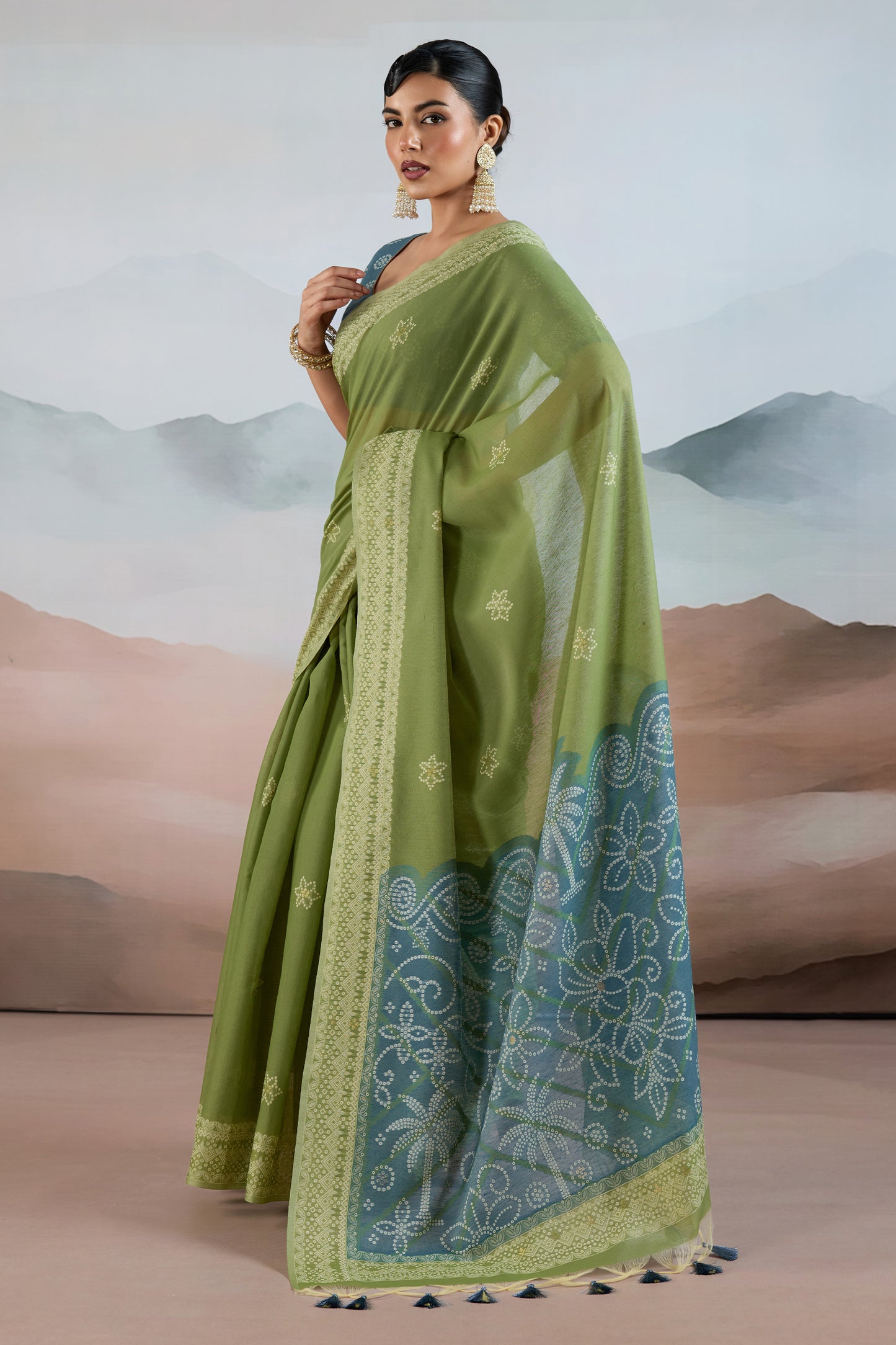 Green Woven Viscose Cotton Saree-SAR12306_4_SareeButa.com