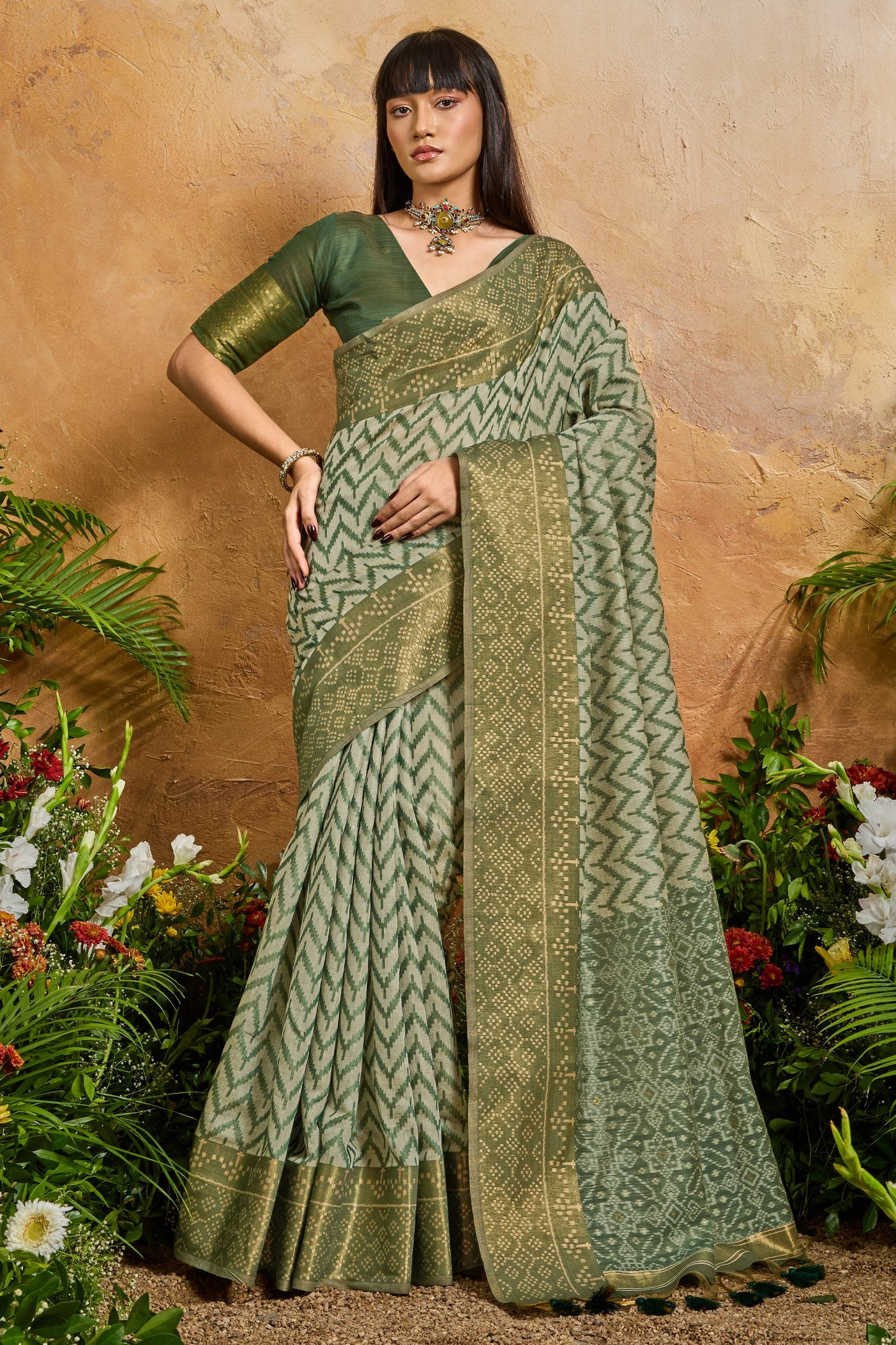 Green Woven Viscose Cotton Saree-SAR12325_1_SareeButa.com