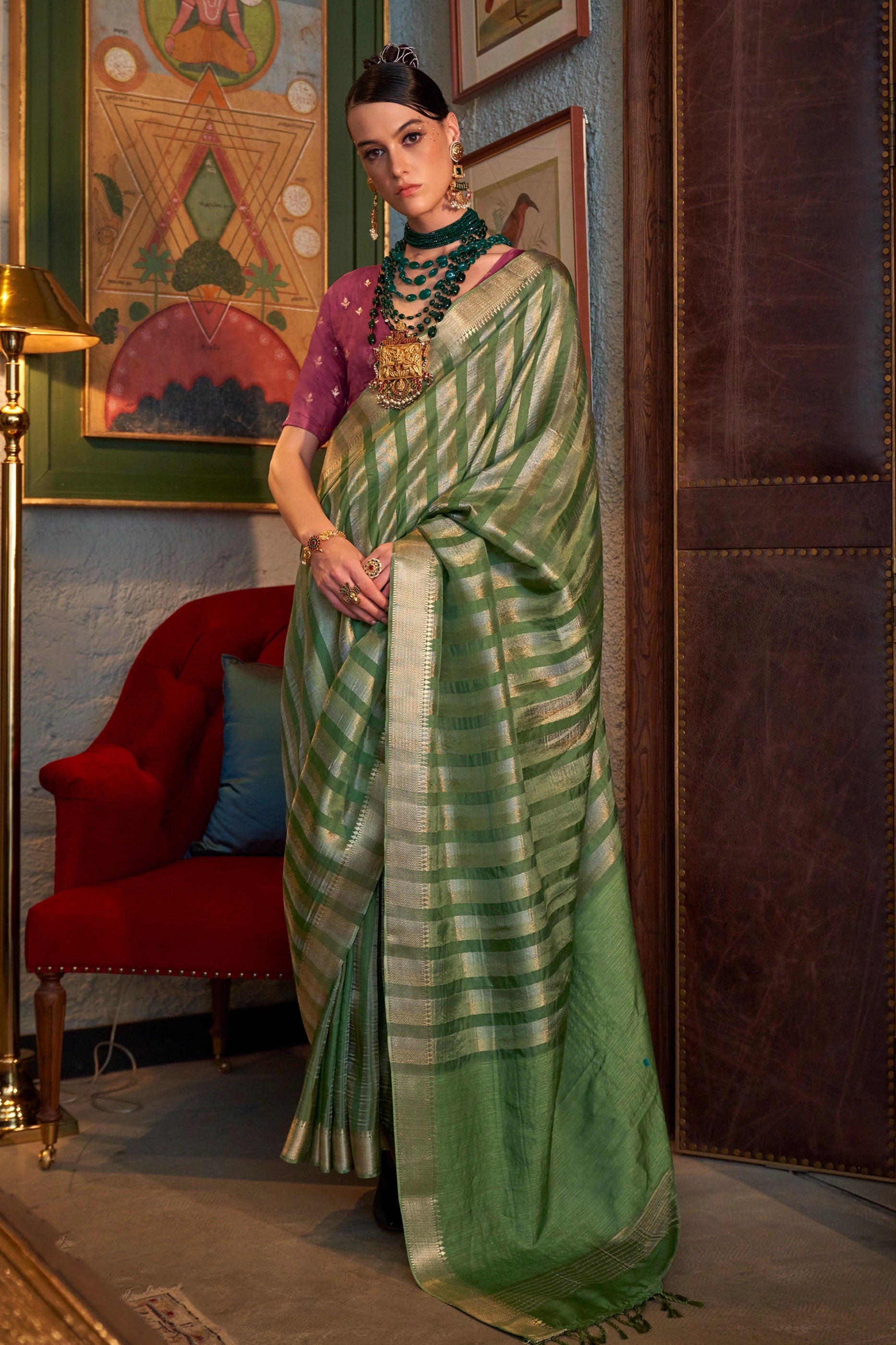 Green Woven Viscose Saree-SAR11478_1_SareeButa.com
