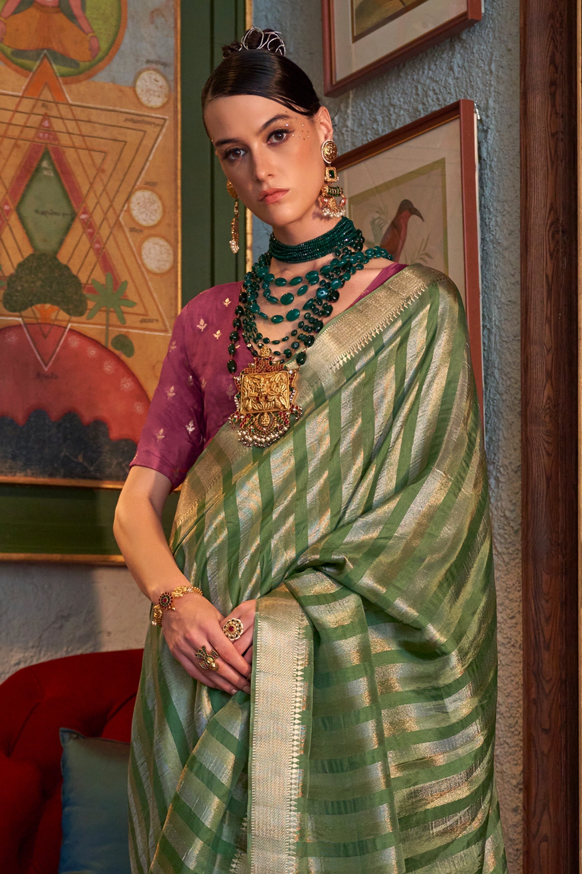 Green Woven Viscose Saree-SAR11478_3_SareeButa.com