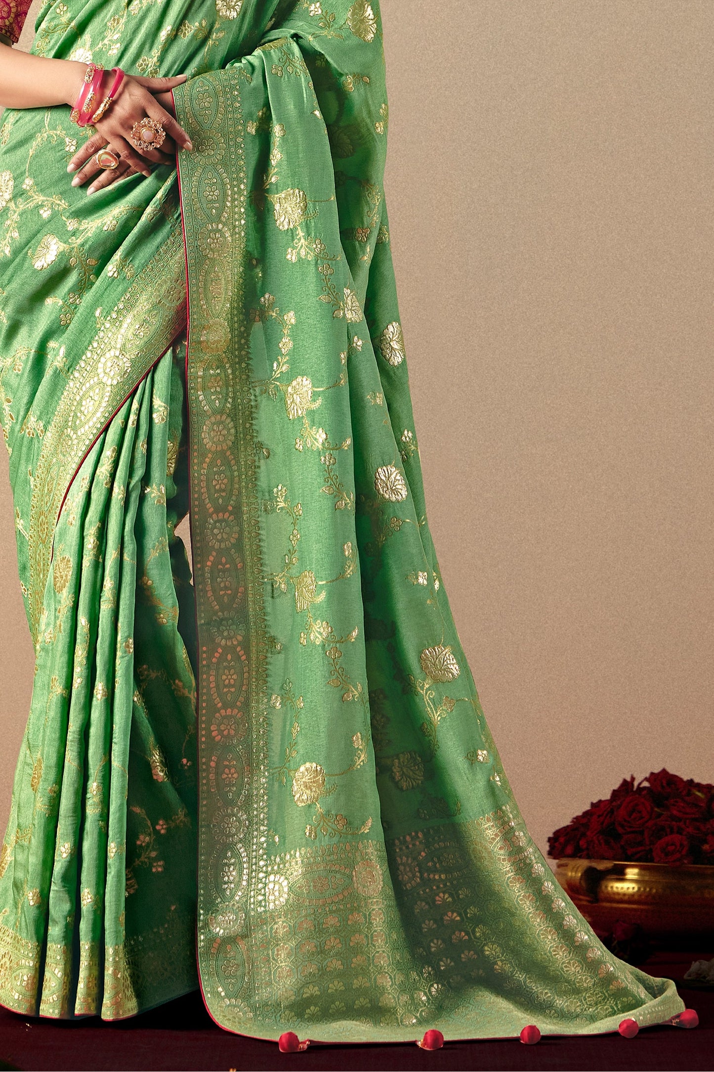 Green Woven Viscose Silk Saree With Brocade Blouse-SAR10246_5_SareeButa.com