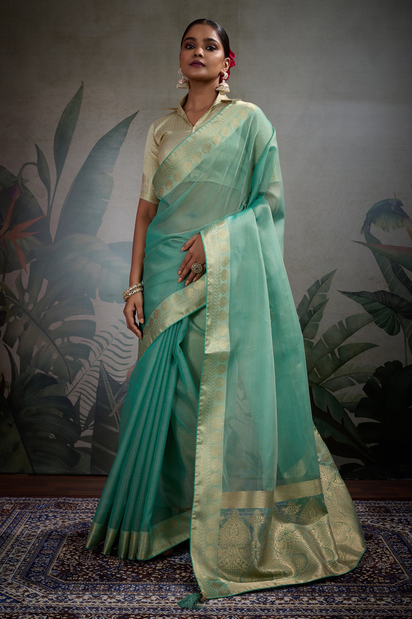 Green Woven Zari Tissue Saree-SAR11814_1_SareeButa.com