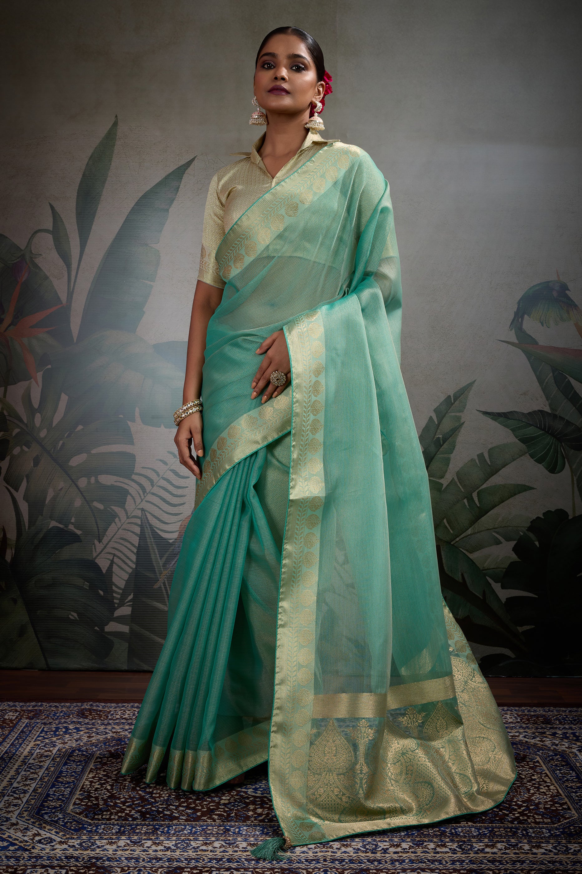 Green Woven Zari Tissue Saree-SAR11814_1_SareeButa.com