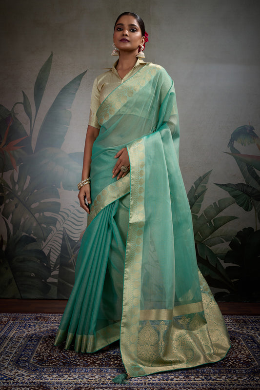 Green Woven Zari Tissue Saree-SAR11814_1_SareeButa.com