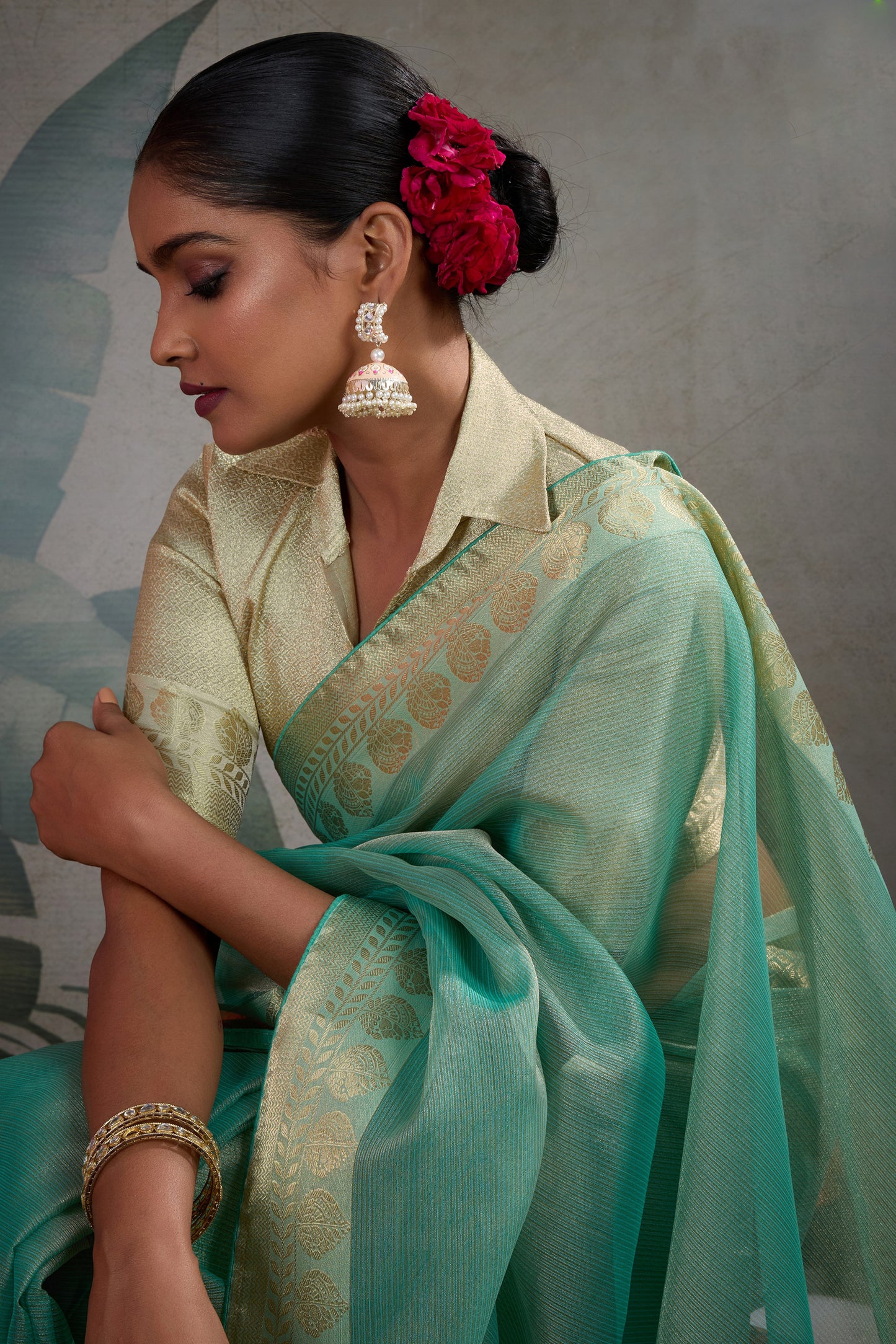 Green Woven Zari Tissue Saree-SAR11814_2_SareeButa.com