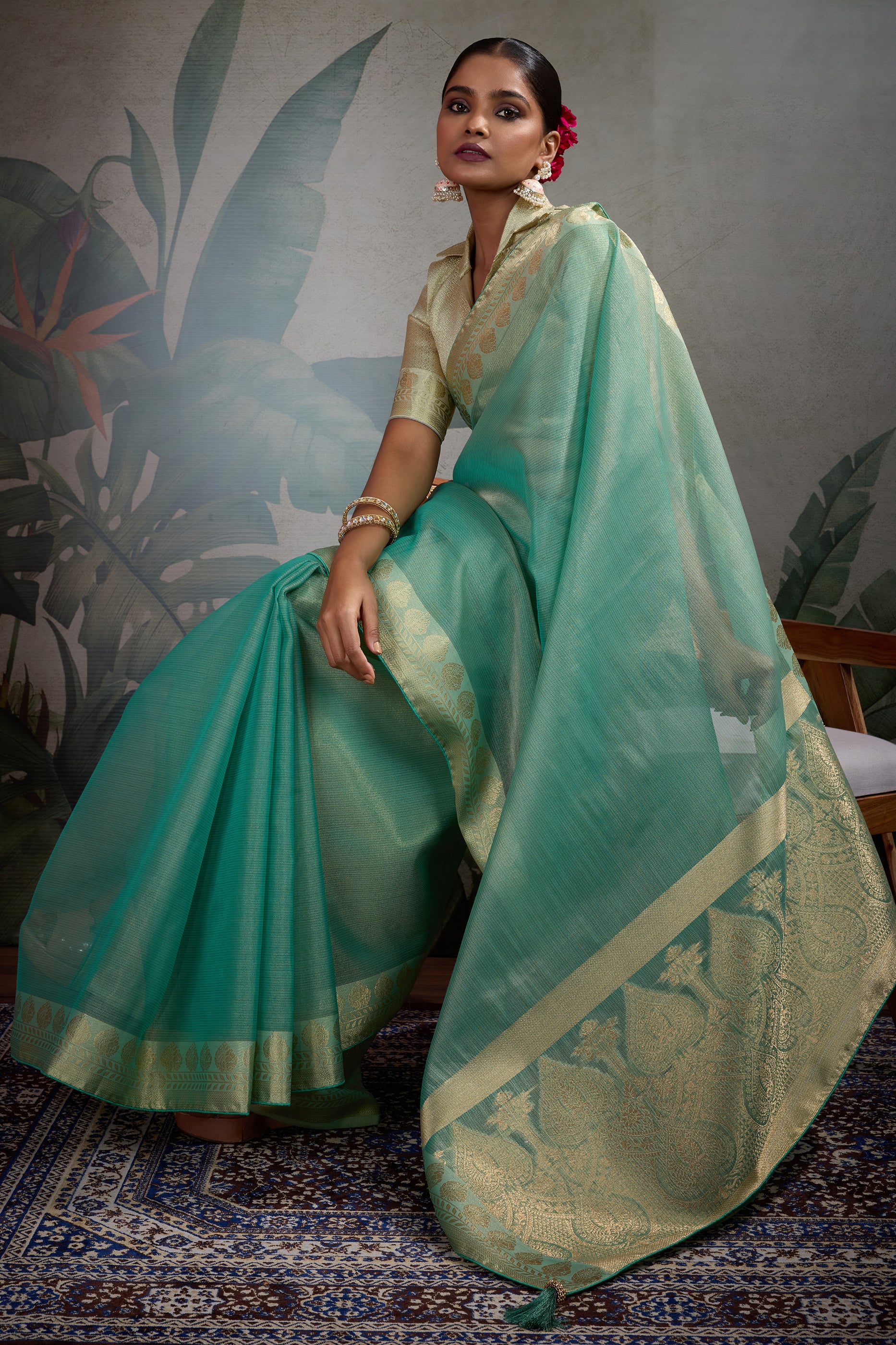 Green Woven Zari Tissue Saree-SAR11814_4_SareeButa.com