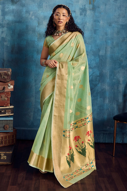 Green Woven Zari Tissue Saree-SAR12352_1_SareeButa.com