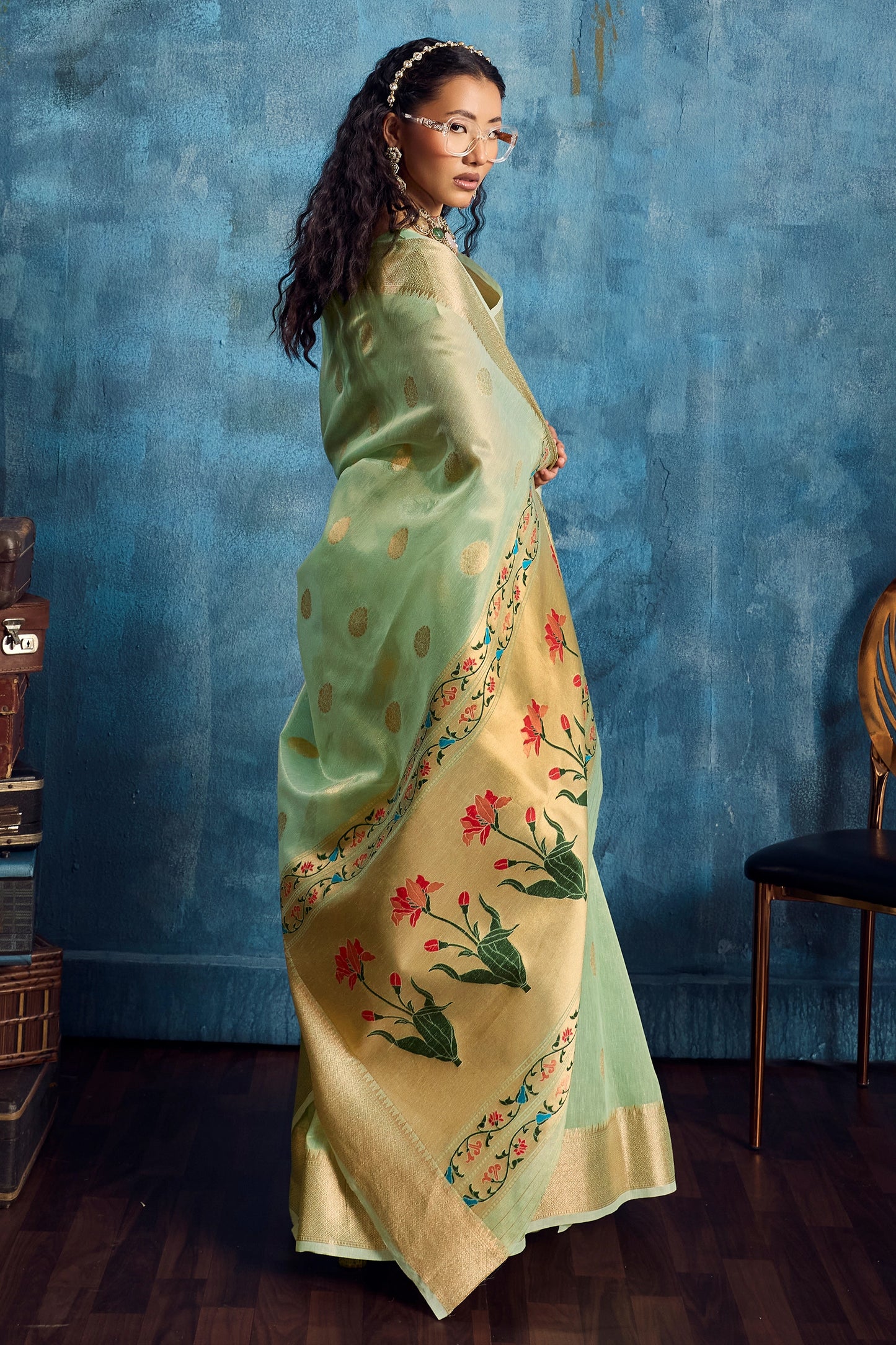 Green Woven Zari Tissue Saree-SAR12352_2_SareeButa.com