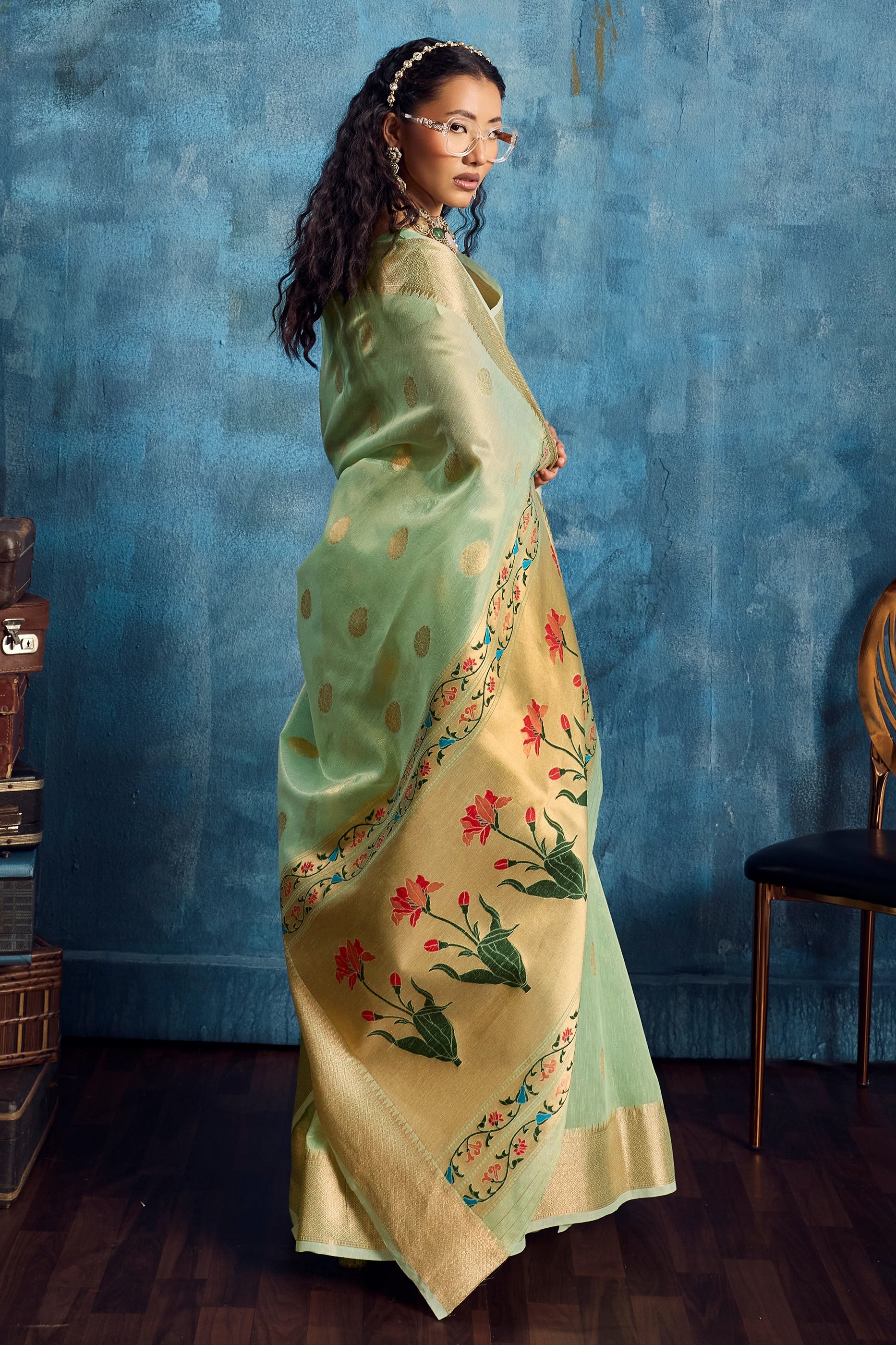 Green Woven Zari Tissue Saree-SAR12352_2_SareeButa.com