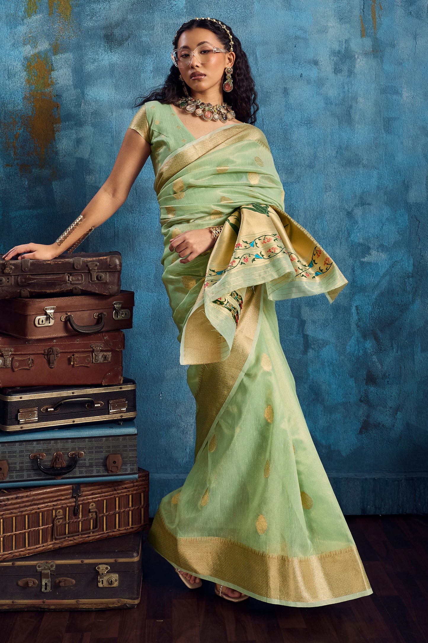 Green Woven Zari Tissue Saree-SAR12352_3_SareeButa.com
