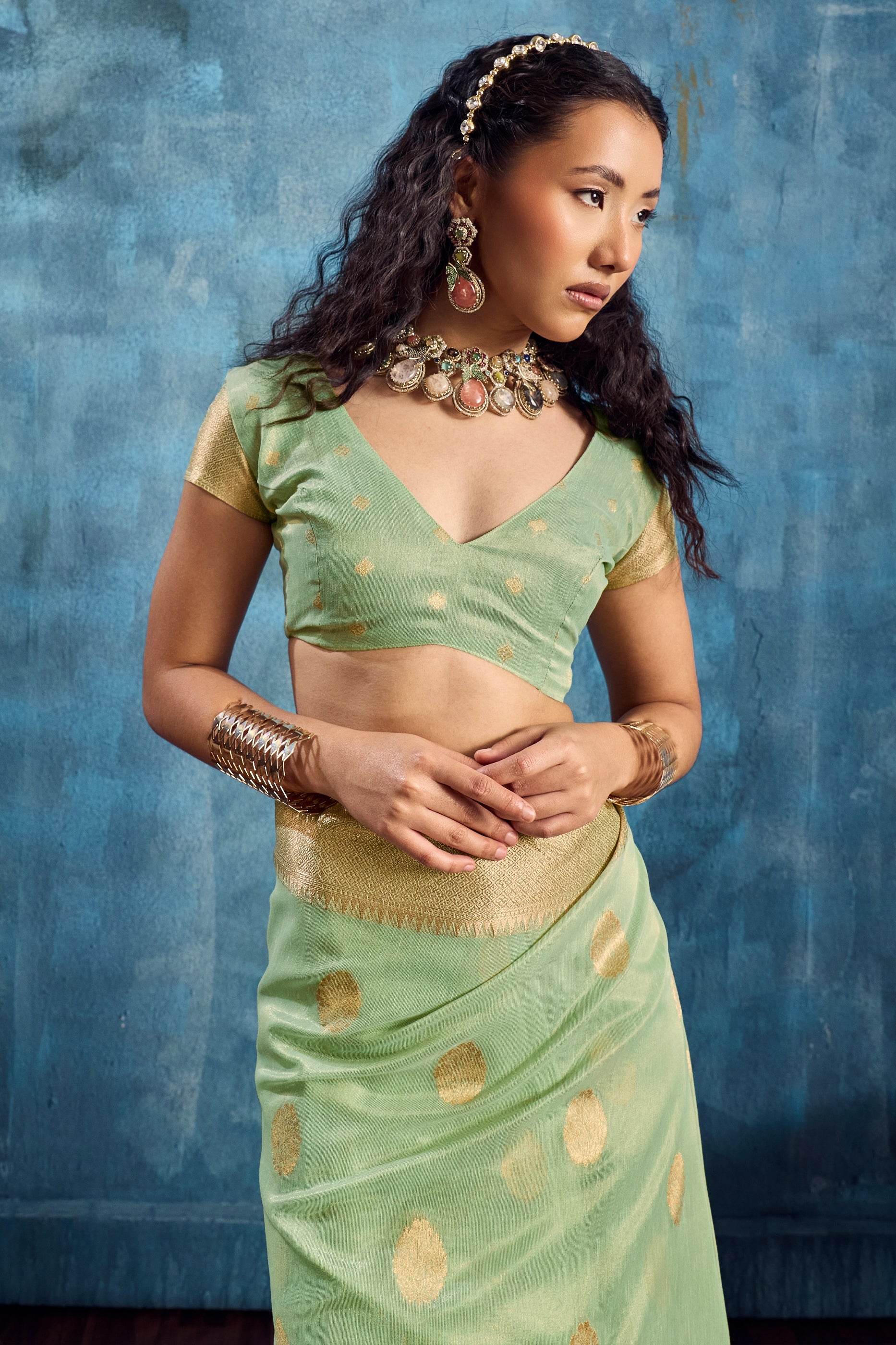Green Woven Zari Tissue Saree-SAR12352_4_SareeButa.com