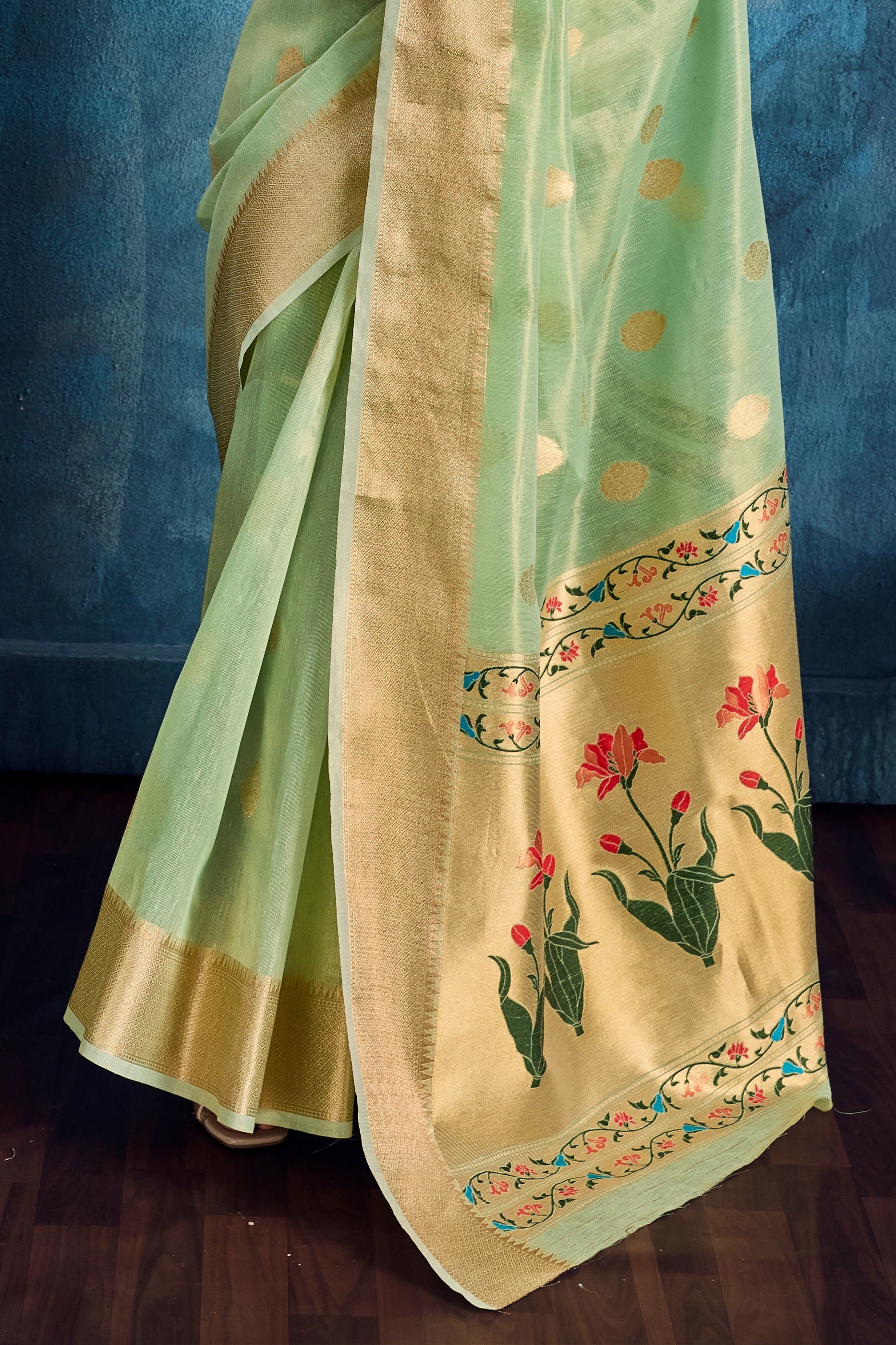 Green Woven Zari Tissue Saree-SAR12352_5_SareeButa.com
