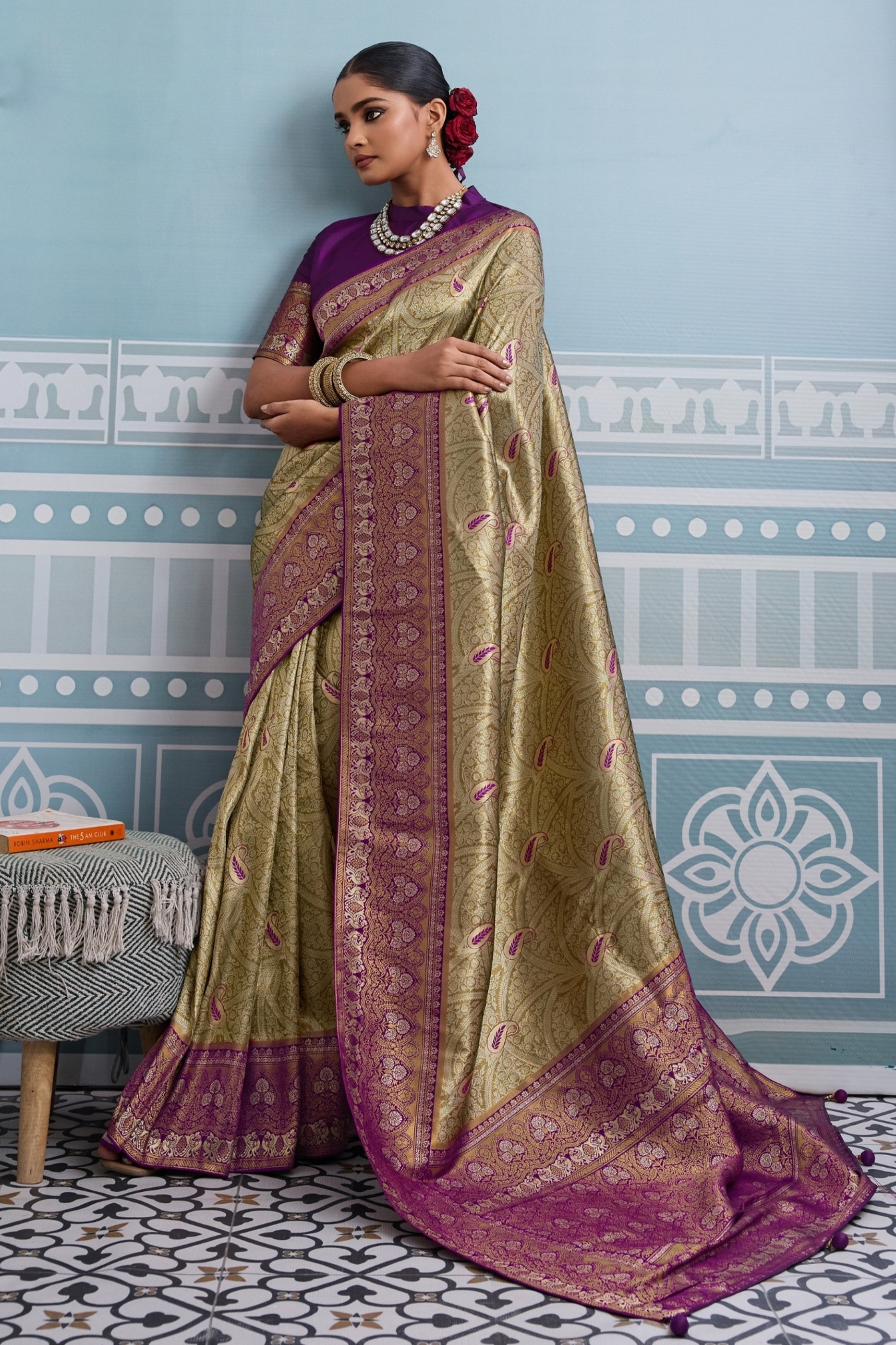 Green and Purple Woven Kanjivaram Silk Saree-SAR10377_1_SareeButa.com