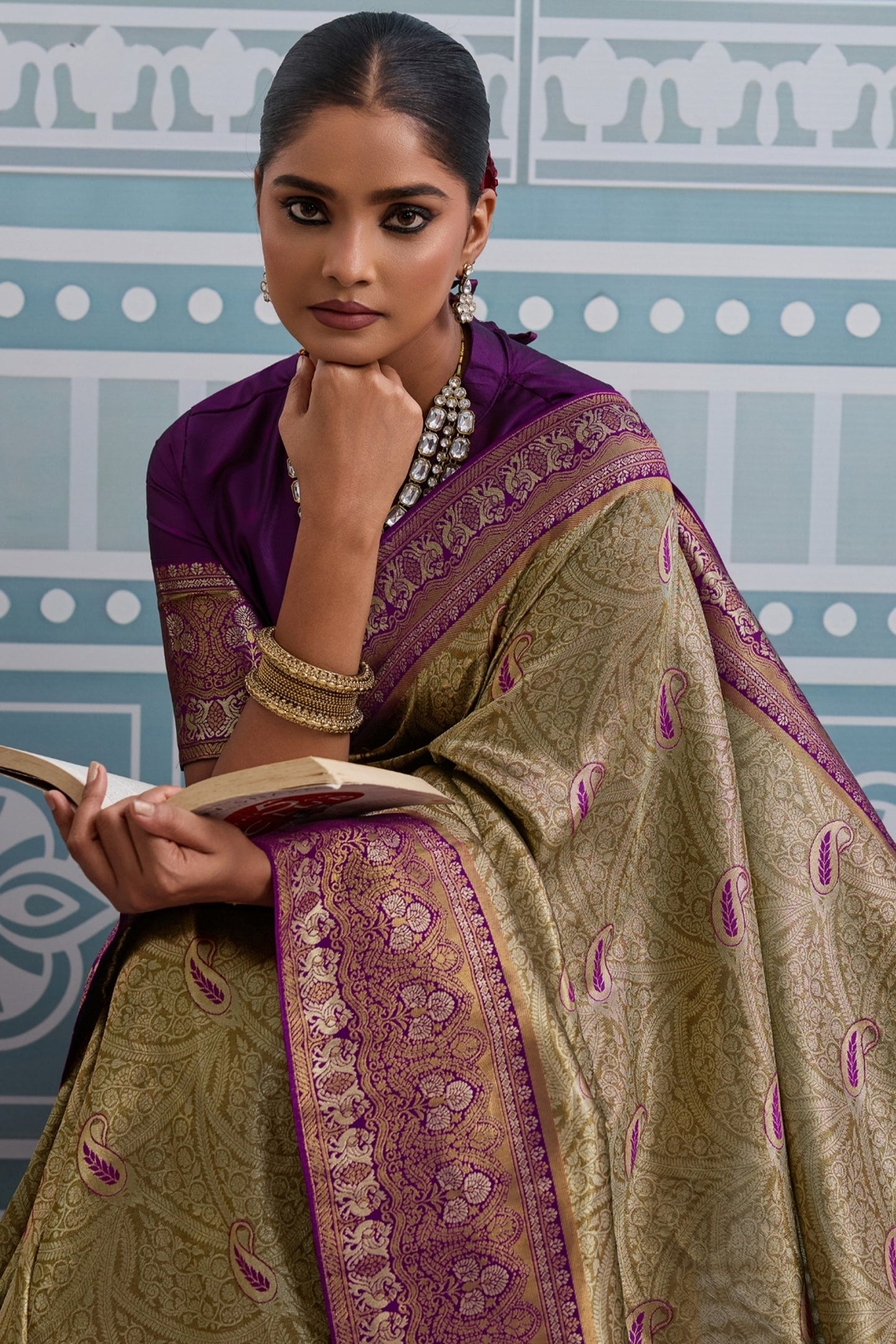 Green and Purple Woven Kanjivaram Silk Saree-SAR10377_3_SareeButa.com