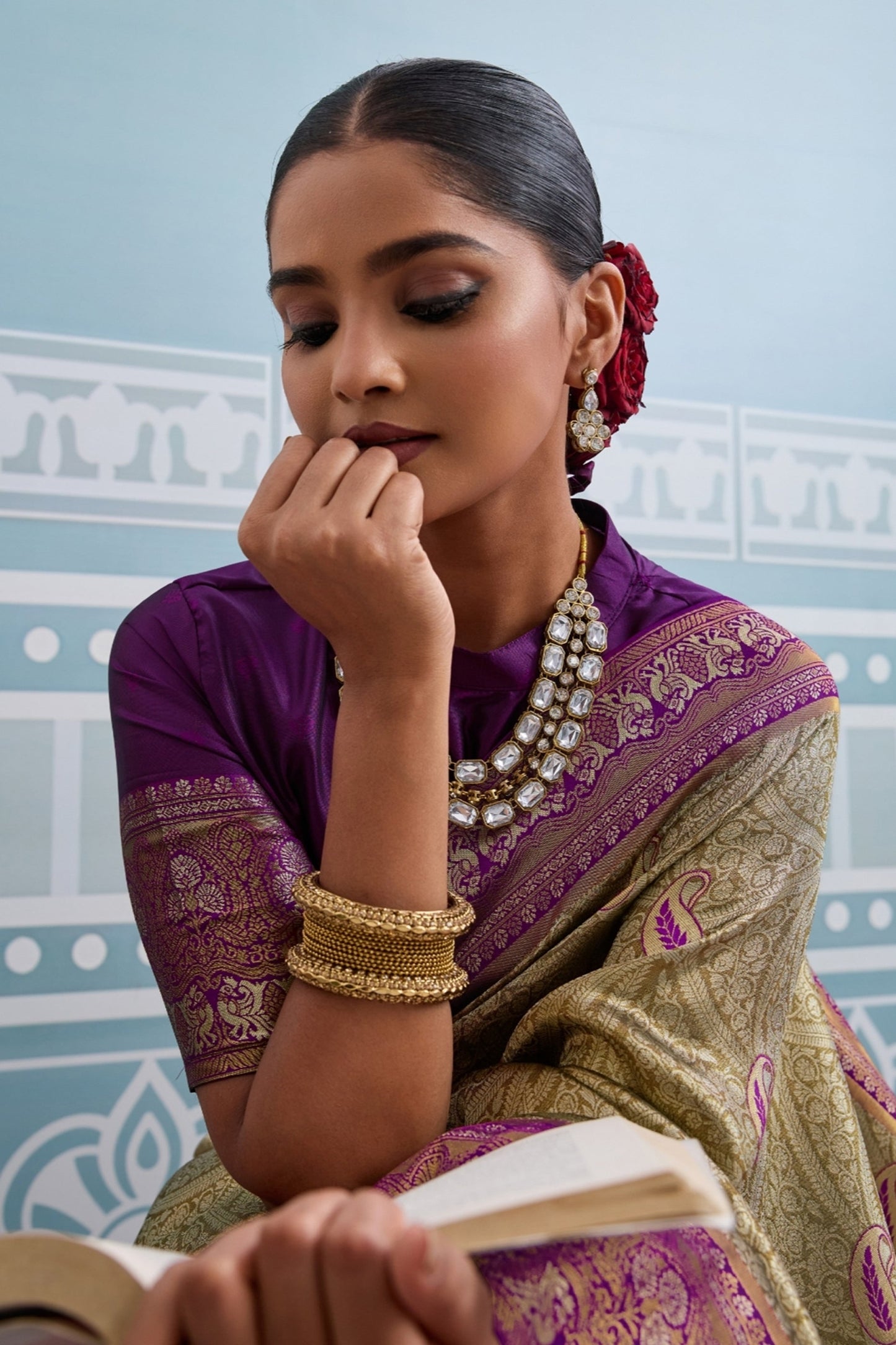 Green and Purple Woven Kanjivaram Silk Saree-SAR10377_4_SareeButa.com