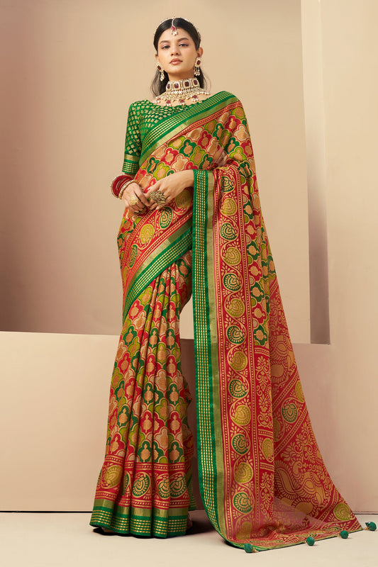 Green and Red Printed Georgette Saree-SAR10122_1_SareeButa.com