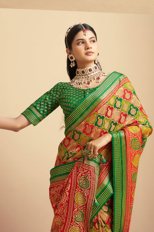 Green and Red Printed Georgette Saree-SAR10122_2_SareeButa.com