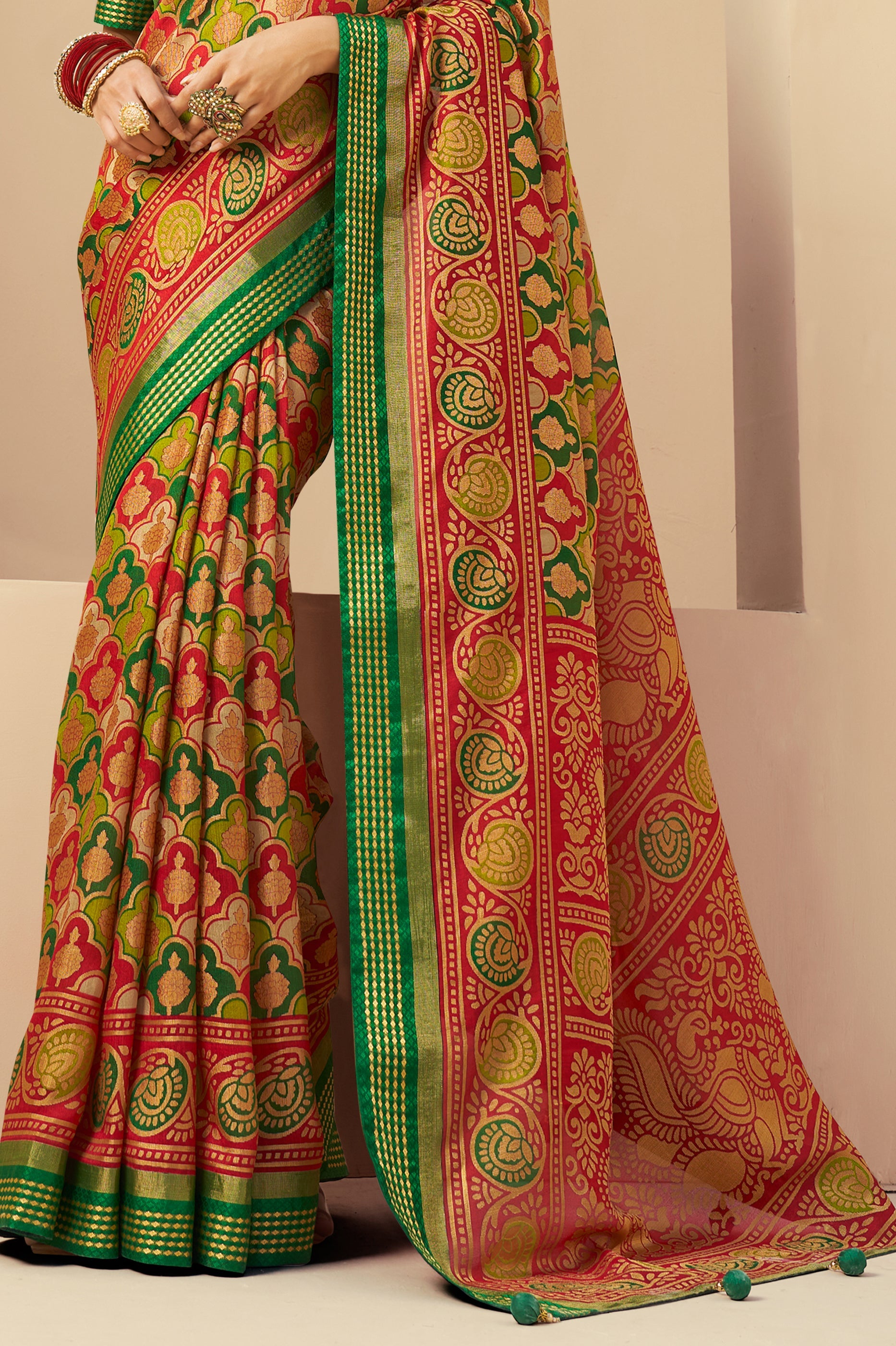 Green and Red Printed Georgette Saree-SAR10122_4_SareeButa.com